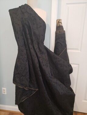 New Elegant Black Embroidered Taffeta Fabric, 14 Yards